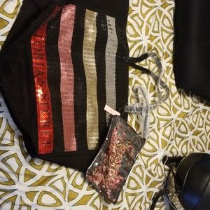 Victoria's Secret Blk/Gld/Slvr/Red tote w/wristlet